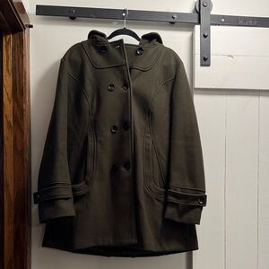 Women's Olive Green Wool Coat Peacoat XL New